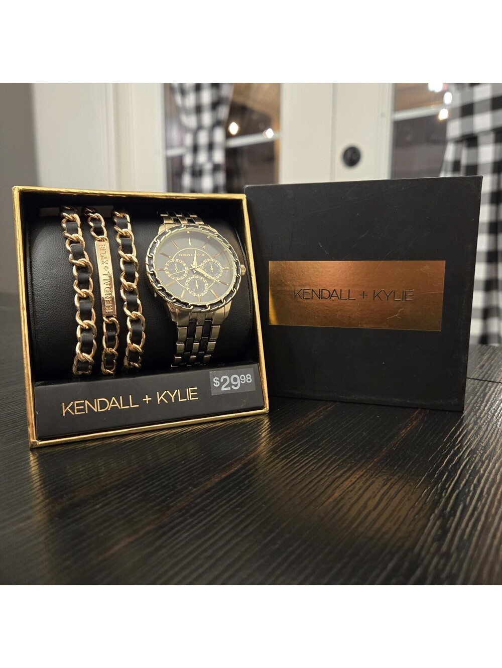 Kendall Kylie Gold Black Tone Watch Bracelet Set Womens Multi Strand New In Box